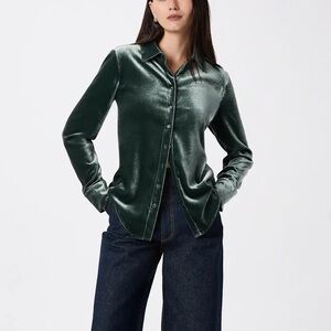 Quince Stretch Silk Velvet Long Sleeve Shirt NEW